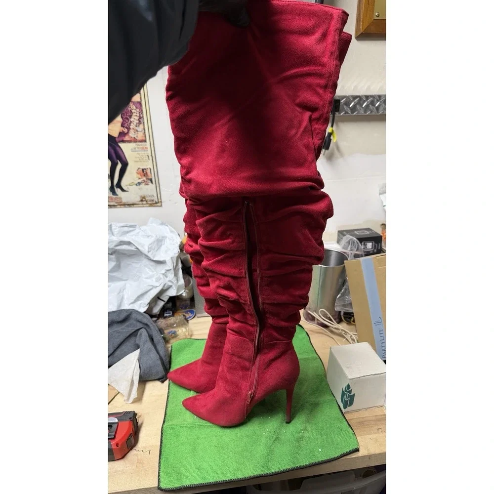 Red‎ Over The Knee Boots Nadine Size 8.5 EU 39 Stiletto Heels